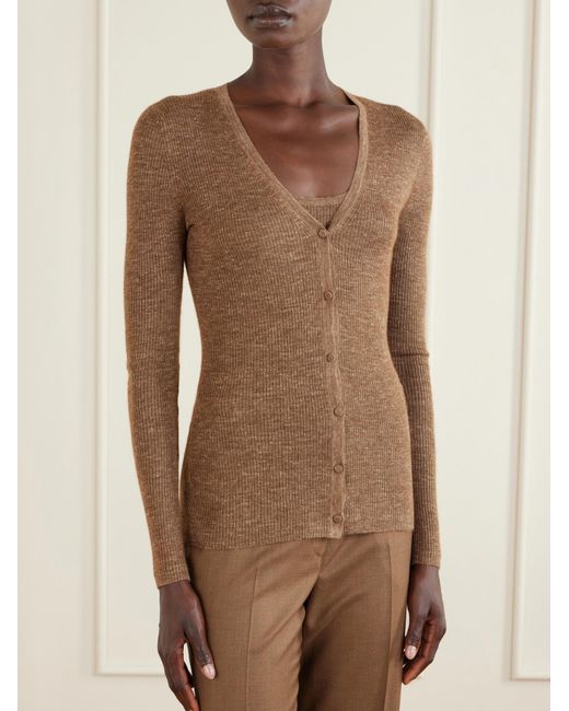 Gabriela Hearst Brown Aiste Ribbed Cashmere Blend Cardigan