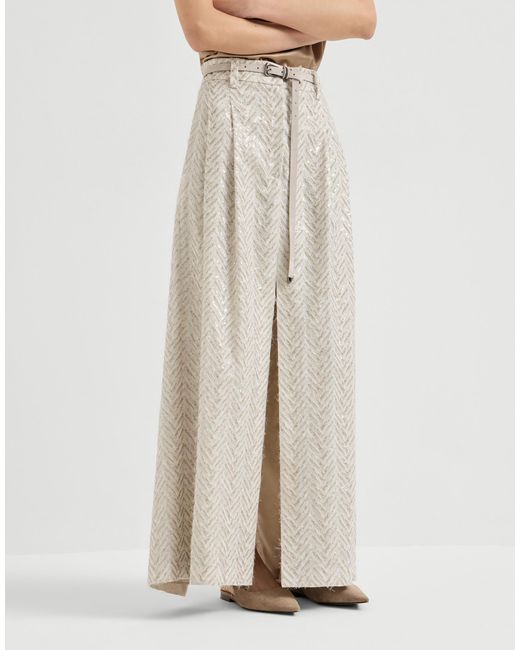 Brunello Cucinelli White Chevron Maxi Skirt