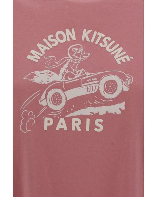Maison Kitsuné Pink Maison Kitsuné Racing Fix Printed Crewneck T-Shirt
