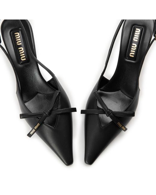 Miu Miu Black Logo Bow Kitten Slingbacks