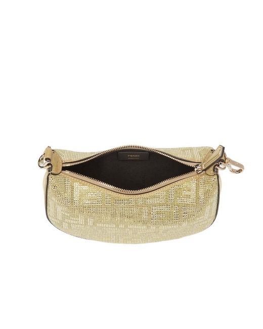Fendi Metallic Champagne-Coloured Suede Mini-Bag With Ff