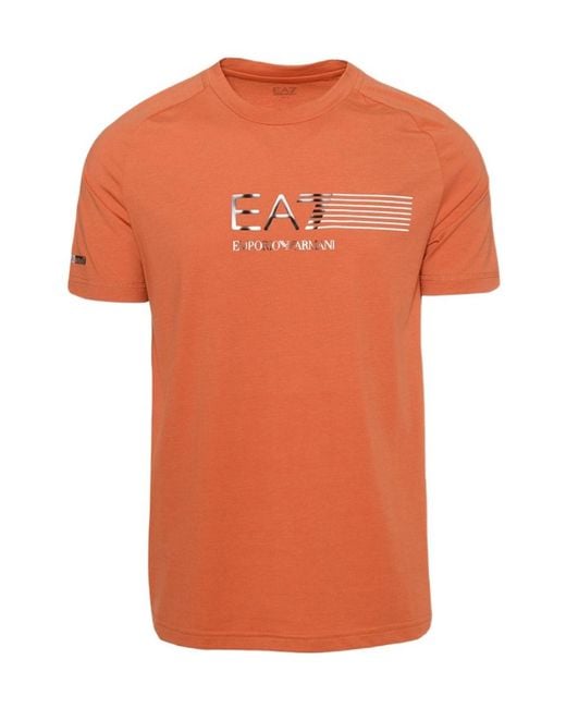 EA7 Orange Line Logo Shoulder Collar T-Shirt for men