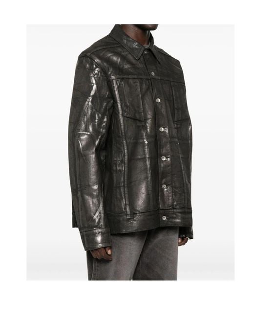 Rick Owens Black Jumbo Metallic-Effect Denim Jacket for men