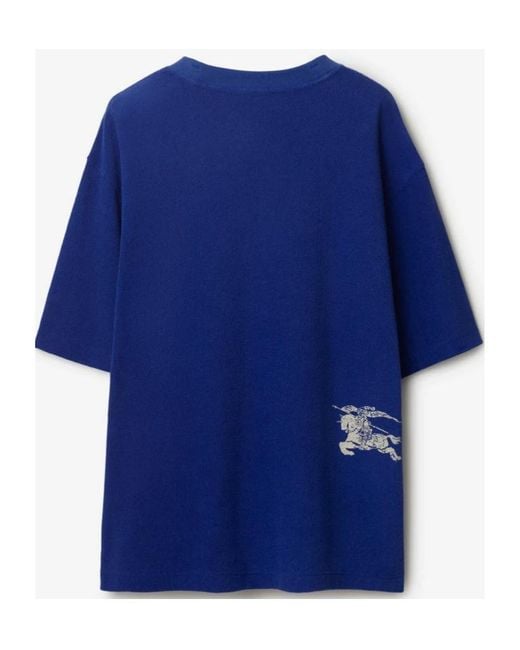 Burberry Blue Ekd-Motif Crewneck Towelling T-Shirt for men