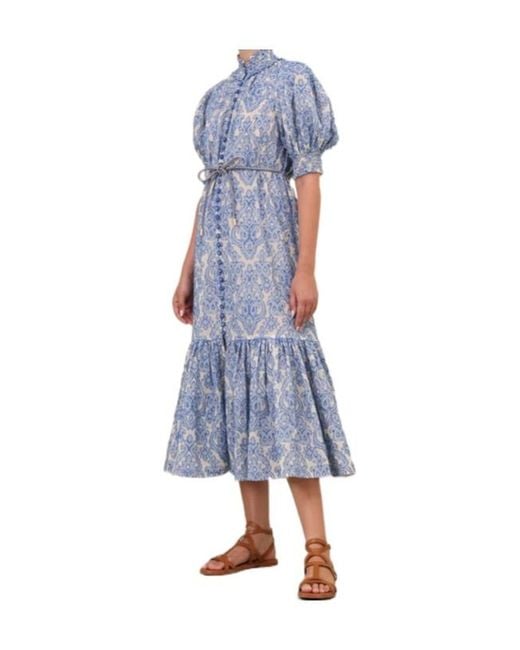 Zimmermann Blue Wylie Lantern Midi Dress