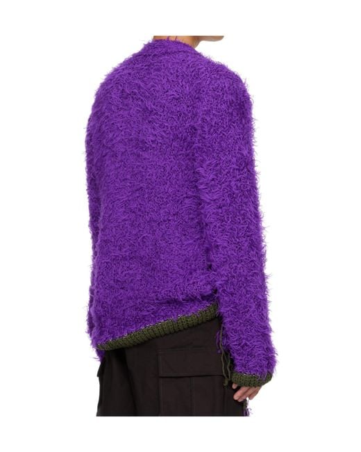 Sacai Purple V-Neck Long-Sleeved Sweater for men