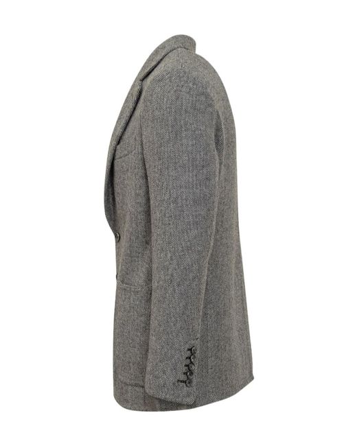 Tom Ford Gray Grey Wool Jacket With Chevron Pattern for men