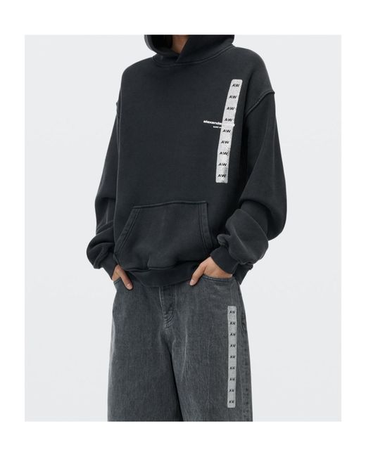 Alexander Wang Black Graphic-Print Pouch-Pocket Hoodie