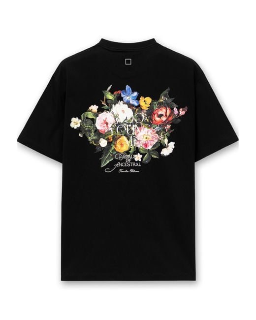 Wooyoungmi Black T-Shirt With Floral Pattern On The Back for men