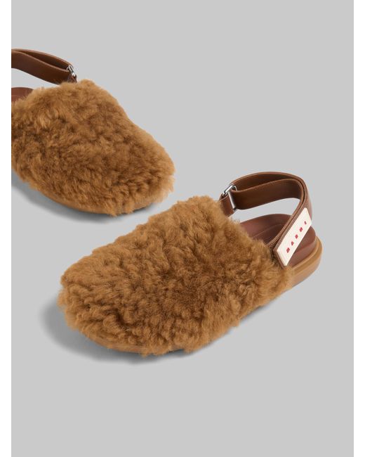 Marni Brown Logo Patch Slingback Sandals