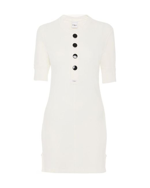 Chloé White Chloé Buttoned Mini Knitted Dress