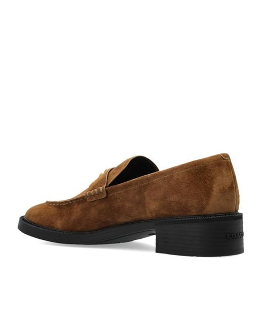 COACH Brown Block-Heel Suede Loafers