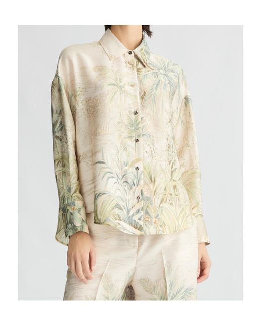 Liu Jo Natural Tropical-Printed Straight Hem Shirt