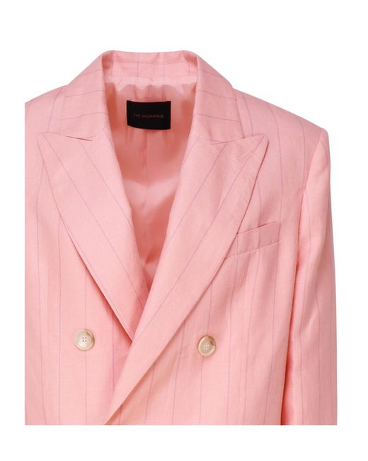 ANDAMANE Pink Pinstriped Button-Up Jacket
