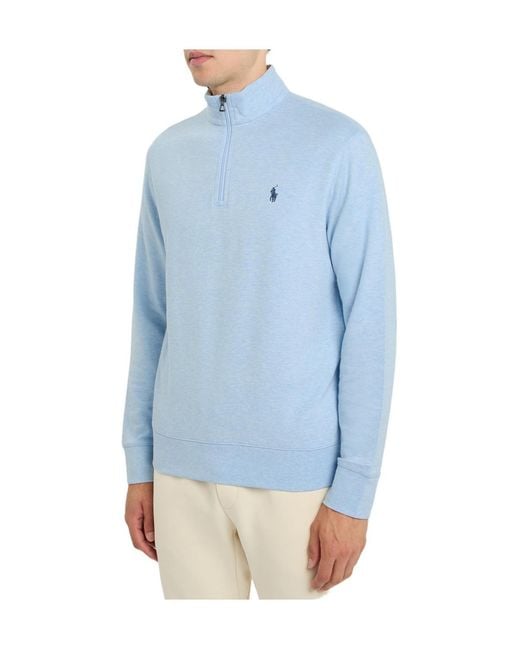 Polo Ralph Lauren Blue Half-Zip Logo-Embroidered Jersey Sweatshirt for men