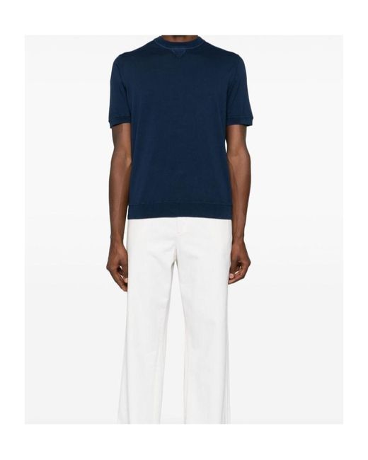 Eleventy Blue Fine-Knit Cotton T-Shirt for men