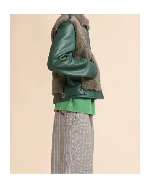 Marni Green Leather Jacket With Shearling Panels for men