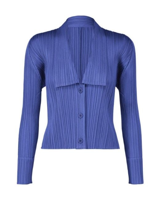 Pleats Please Issey Miyake Blue Pleated V-Neck Sweater