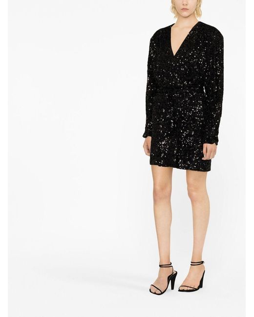 ROTATE BIRGER CHRISTENSEN Black Long-Sleeved Deep V Dress