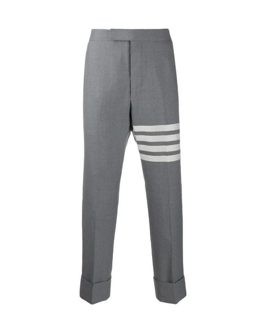 Thom Browne Gray 4-Bar Striped Trousers for men