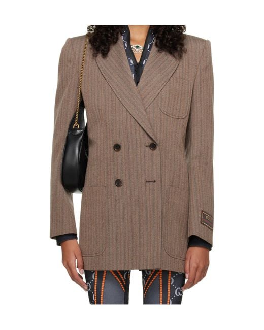 Gucci Brown Herringbone Double Breasted Blazer