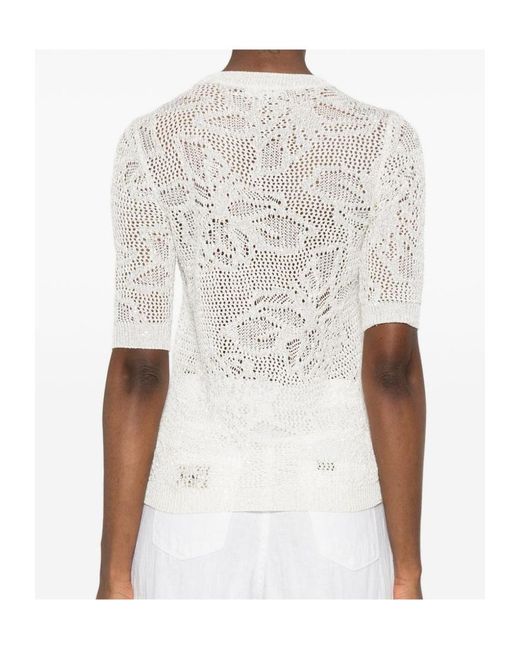 Fabiana Filippi White Openwork Short-Sleeved Knitted Top