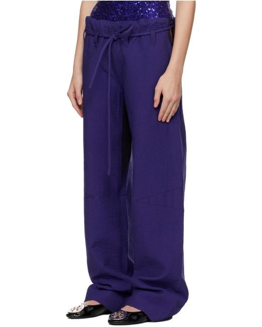 Tory Burch Blue High-Waisted Belted Trousers