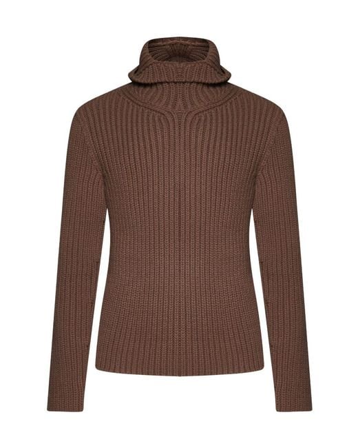 Lanvin Brown Long Sleeved Hooded Knitted Jumper for men
