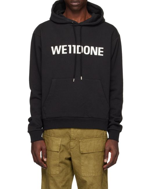 we11done Black Logo-Print Drawstring Hoodie for men