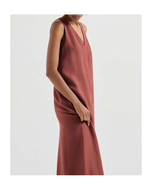 Brunello Cucinelli Purple V-Neck Monili-Detail Midi Dress