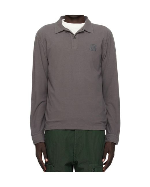 Stone Island Long-Sleeved Cotton Jersey Polo Shirt in Gray for Men
