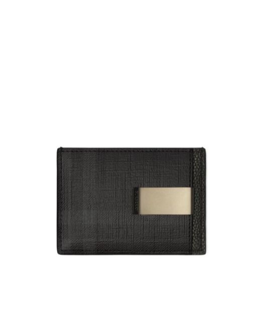 Burberry Black City Check Clip Card Case for men