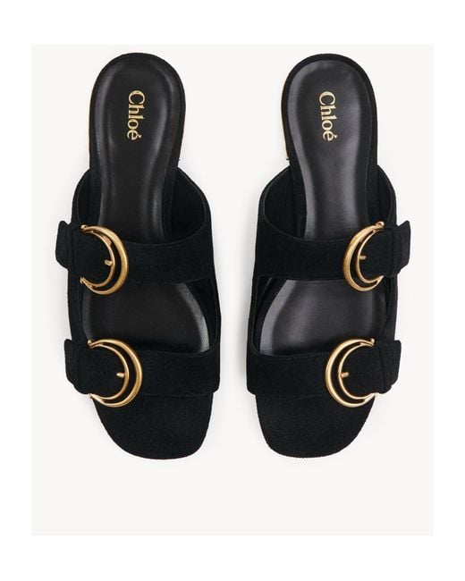 Chloé Black Chloé Alizè Double C Buckle Flat Sandals
