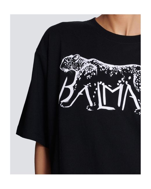 Balmain Black T-Shirt With Leopard Print