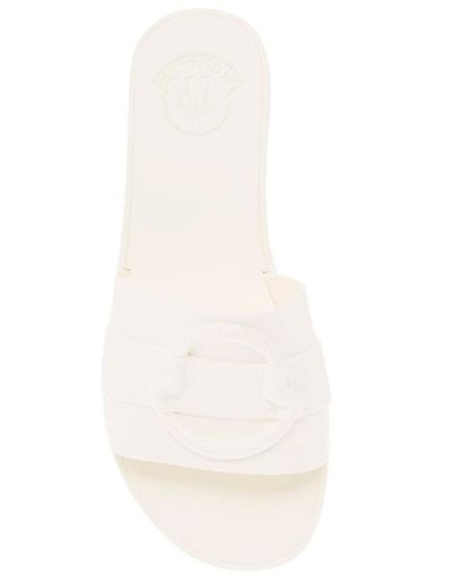 Moncler White Logo Slippers