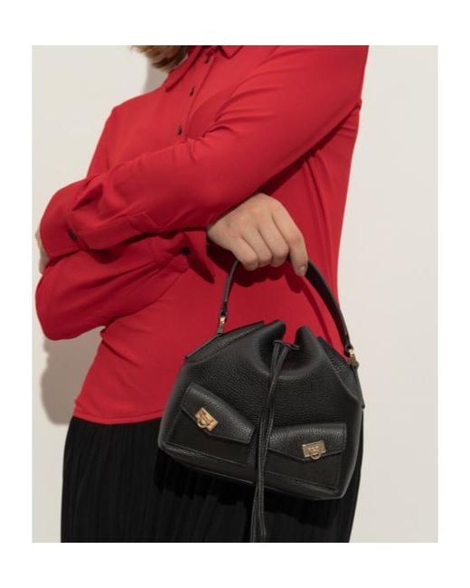 Ferragamo Black Ferragamo Hug Drawstring Mini Cube Bucket Bag