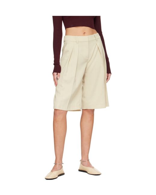Frankie Shop Natural Bilbao Pleated Bermuda Shorts