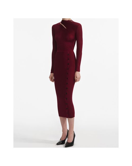 Self-Portrait Red Cut-Out Detailed Knitted Midi Dress