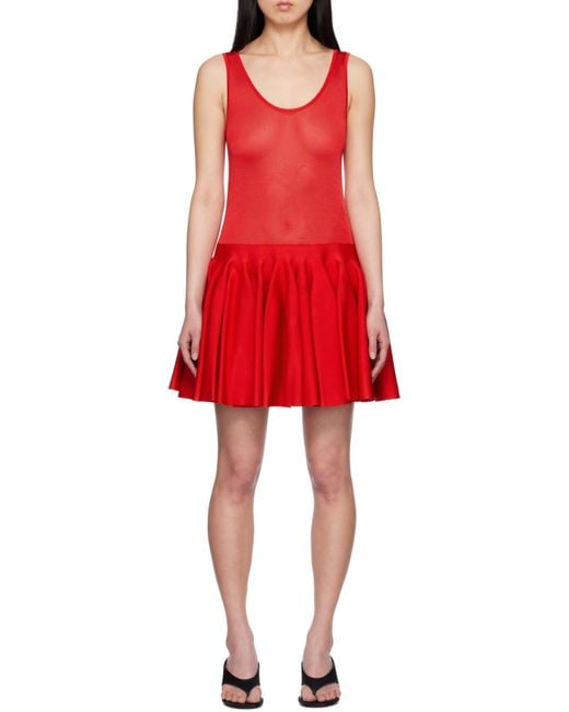 Alaïa Red Knitted Godet Mini Dress