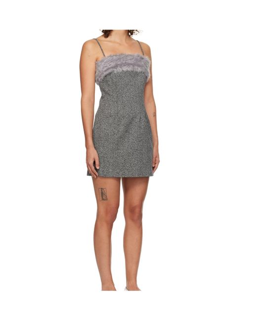 MSGM Gray Faux-Fur Trim Mini Dress
