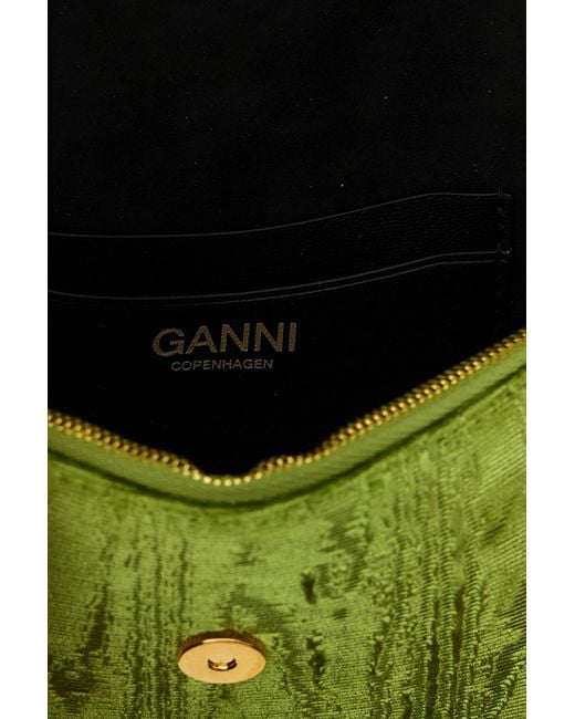 Ganni Green Lulu Velvet Moire Chain Wallet