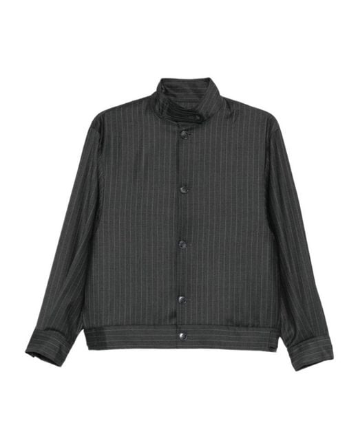 AYA MUSE Black Pinstriped Bomber Jacket
