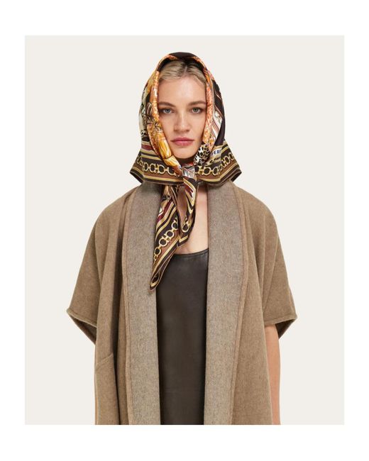 Ferragamo Metallic Poised Leopards Print Silk Scarf