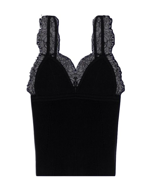 Blumarine Black Lace-Detailed Ribbed Top