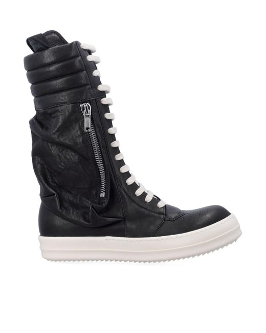 Rick Owens Black Cargo Geobasket Leather Boots for men