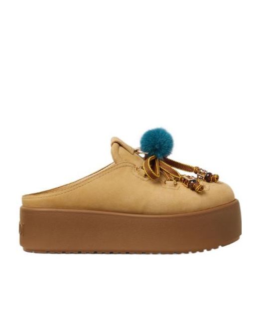 Fendi Brown Lace Detailed Slip-On Clogs
