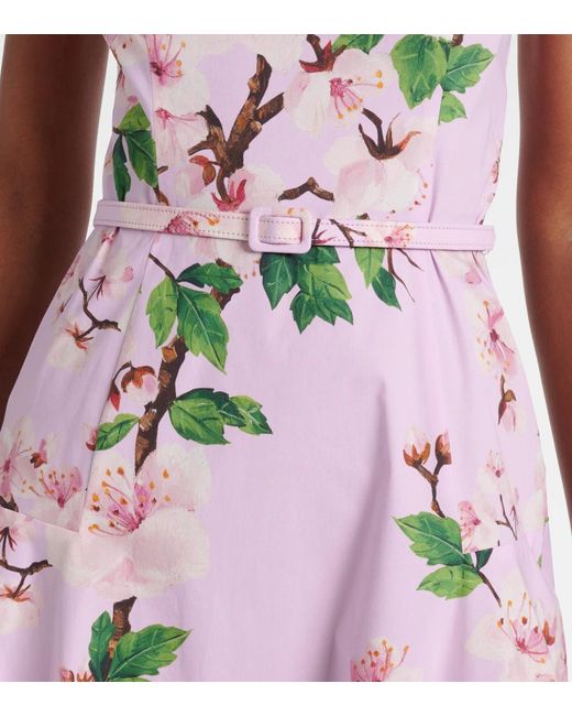 Oscar de la Renta Pink Floral Cotton-Blend Midi Dress