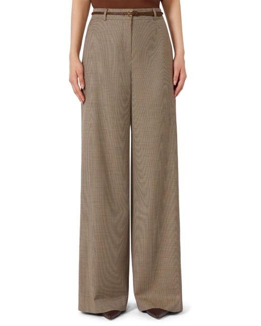 Max Mara Brown Checked Belted Tailored Trousers