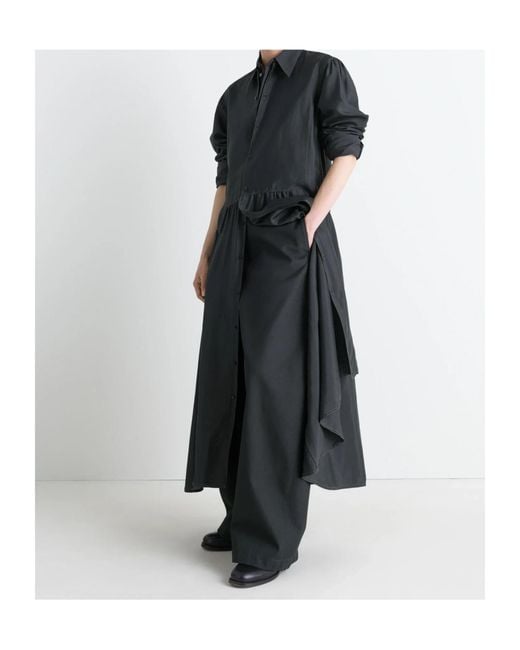 Lemaire Black Long Sleeve Gathered Maxi Dress