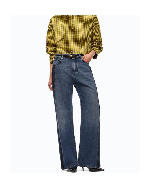 Pinko Blue Lace-Trim Wide-Leg Jeans